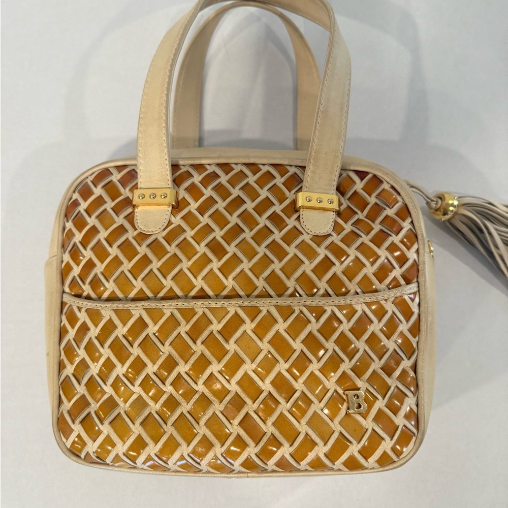 Bally Vintage Tan and Cream Woven Leather Bag